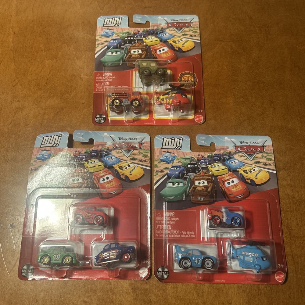 3 Disney Pixar Cars Mini Racers 3-Packs Sarge, Red, Rotor, & Dinaco Packs New E4